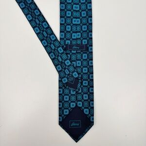 Brioni Italy Luxury 100% Silk Tie Square Floral Geometric Blue Tones Navy